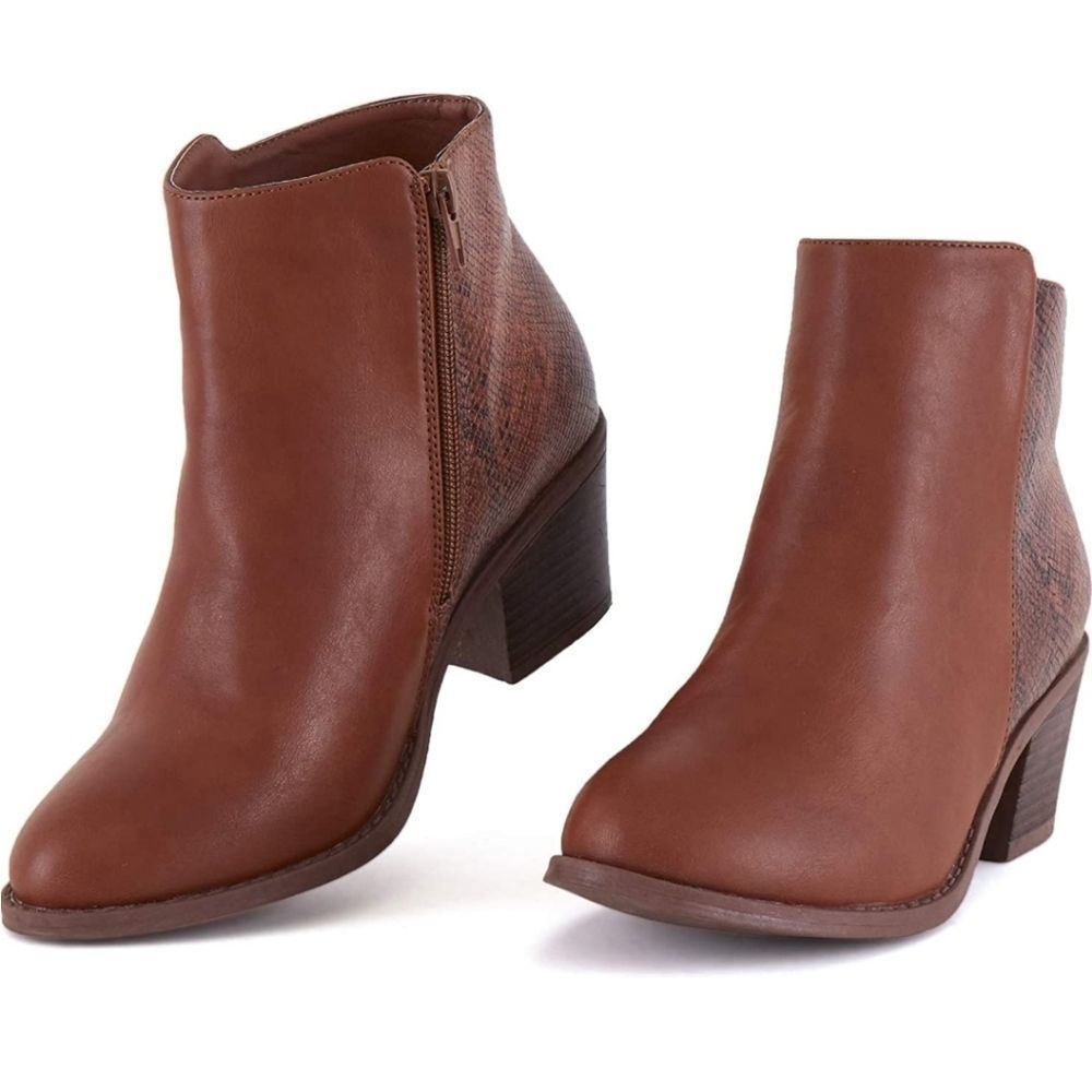 Women’s Chunky Block Heels Booties with Side Zippe
